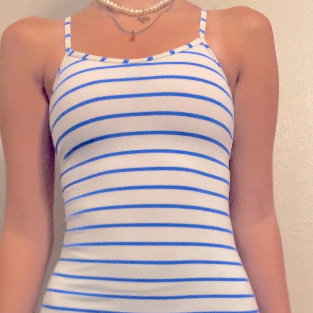 Lululemon Power Y Tank Top Luon Deauville Stripe Pipe Dream Blue White Women's 2